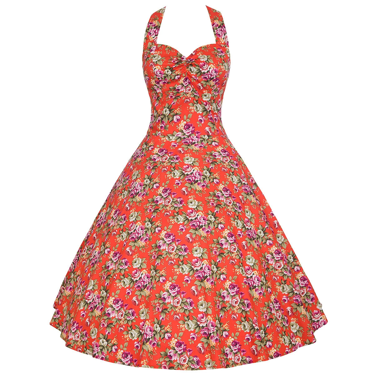 Vintage Retro French Print Dress Halterneck