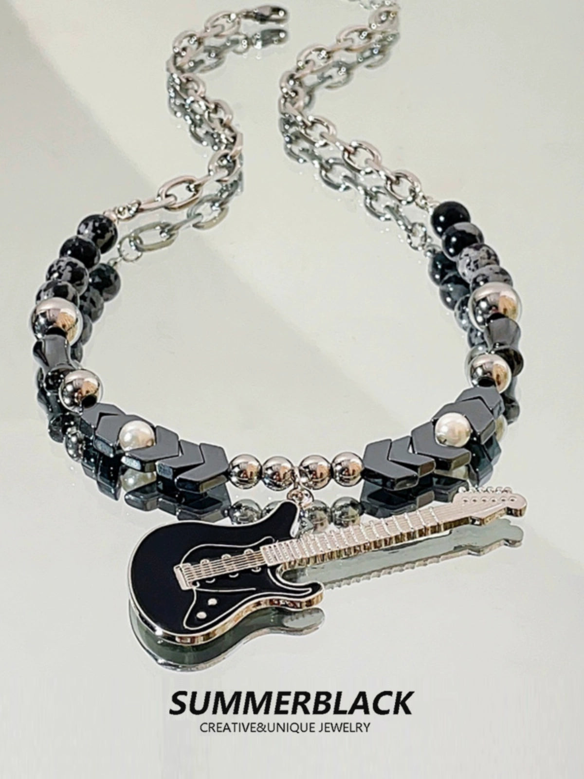 Bike Chain Style Electric Guitar Pendant Unisex Necklace