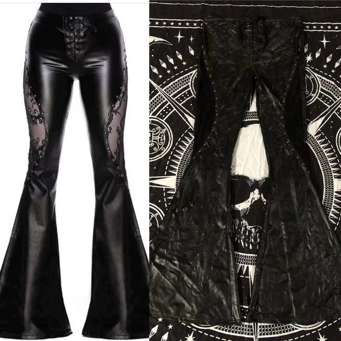 Rivet Punk & Rock Gothic Coating Bell-Bottom Pants: Kill Star Style