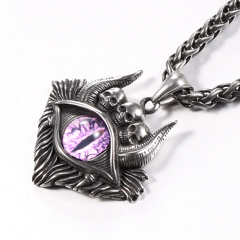 Trendy Men's Purple Eye Necklace Titanium Steel Pendant Handsome Skull