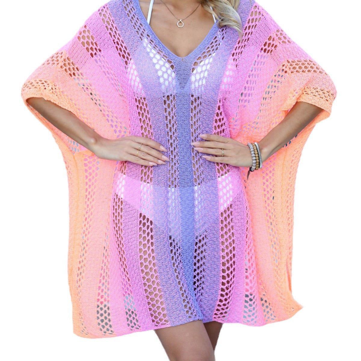 Women's Clothing Gradient Colored Hollow Knit Swimsuit Cover Up