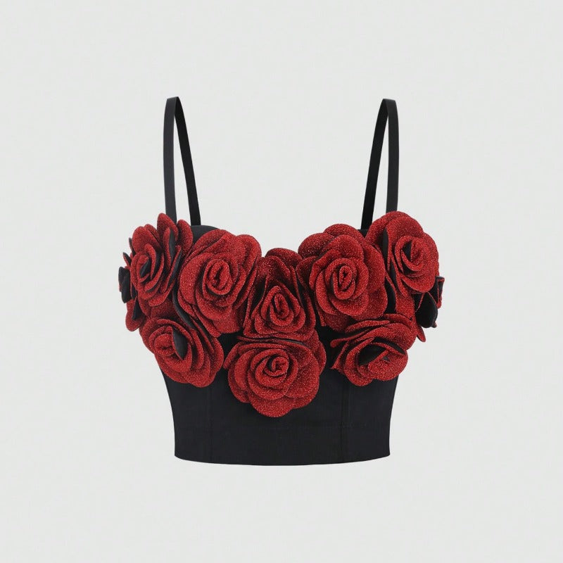 Roses are Blood Red Women’s Spaghetti Strap Embellished Crop Top
