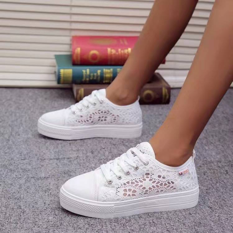 Hollow Mesh Flat Breathable Lace Up Tennis Shoes