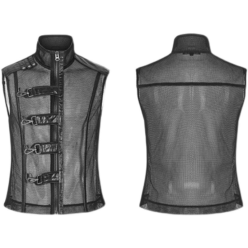 Demon Demon Demon Punk Rave Steam Punk Goth Gothic Cyber See-through Mesh Men's Waistcoat Wy1