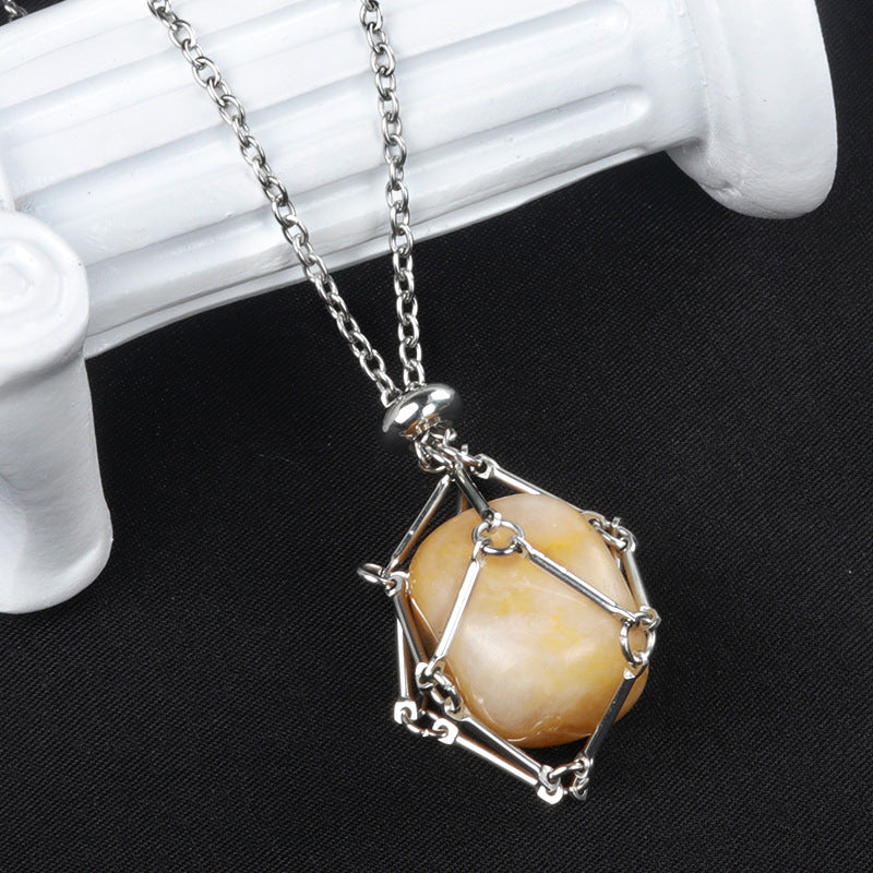 Stainless Steel Wire Wrapped Irregular Natural Stone Necklace