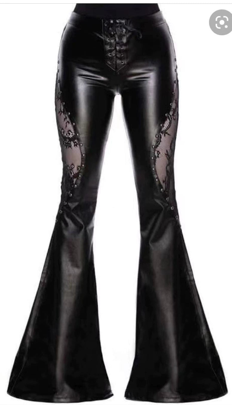 Rivet Punk & Rock Gothic Coating Bell-Bottom Pants: Kill Star Style