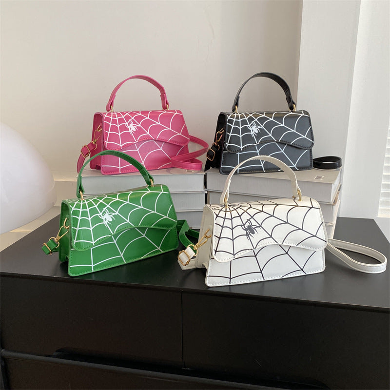 Shoulder Flip Fashion Spider Web Printed Novelty Cross Body Strap Small Handbag