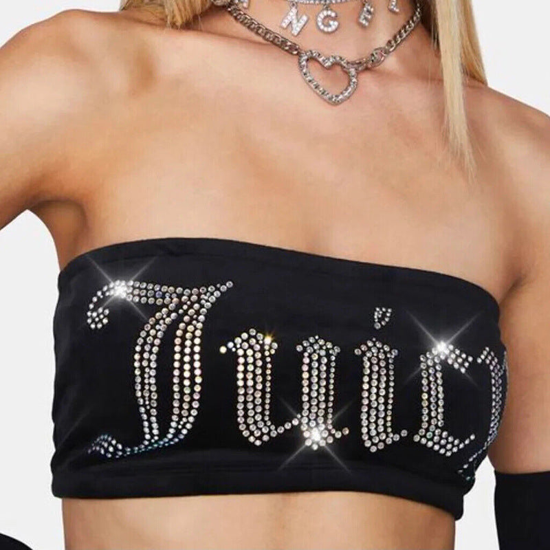 Throwback Rhinestone Style Bandana Tube Top Bandeau Crop Vintage Fashion