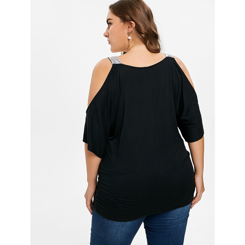 Glittering Glam Cold Shoulder Women’s Plus Sized Short Sleeved Summer Blouses Sizes 2X To 5X