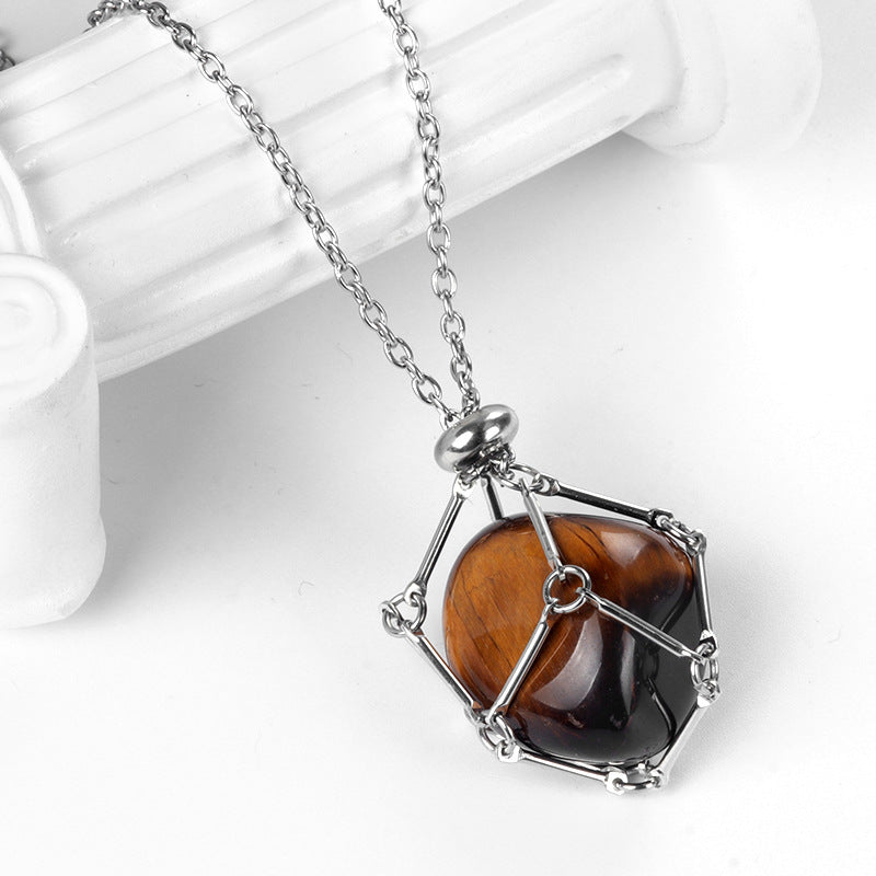 Stainless Steel Wire Wrapped Irregular Natural Stone Necklace