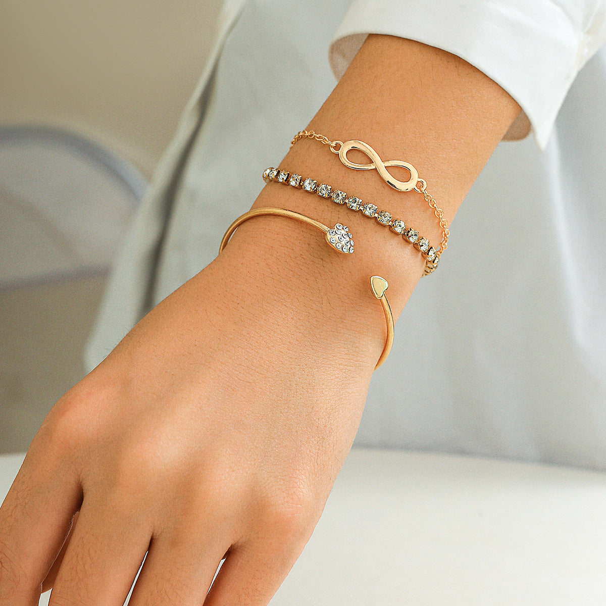 Retro Heart Rhinestone Infinity Anchor Bracelet Sets