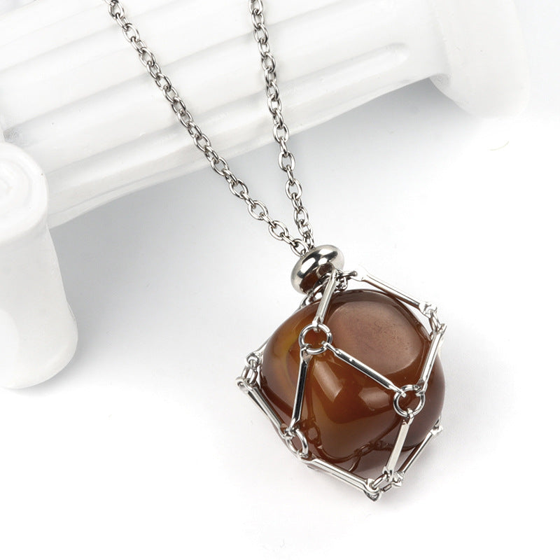 Stainless Steel Wire Wrapped Irregular Natural Stone Necklace