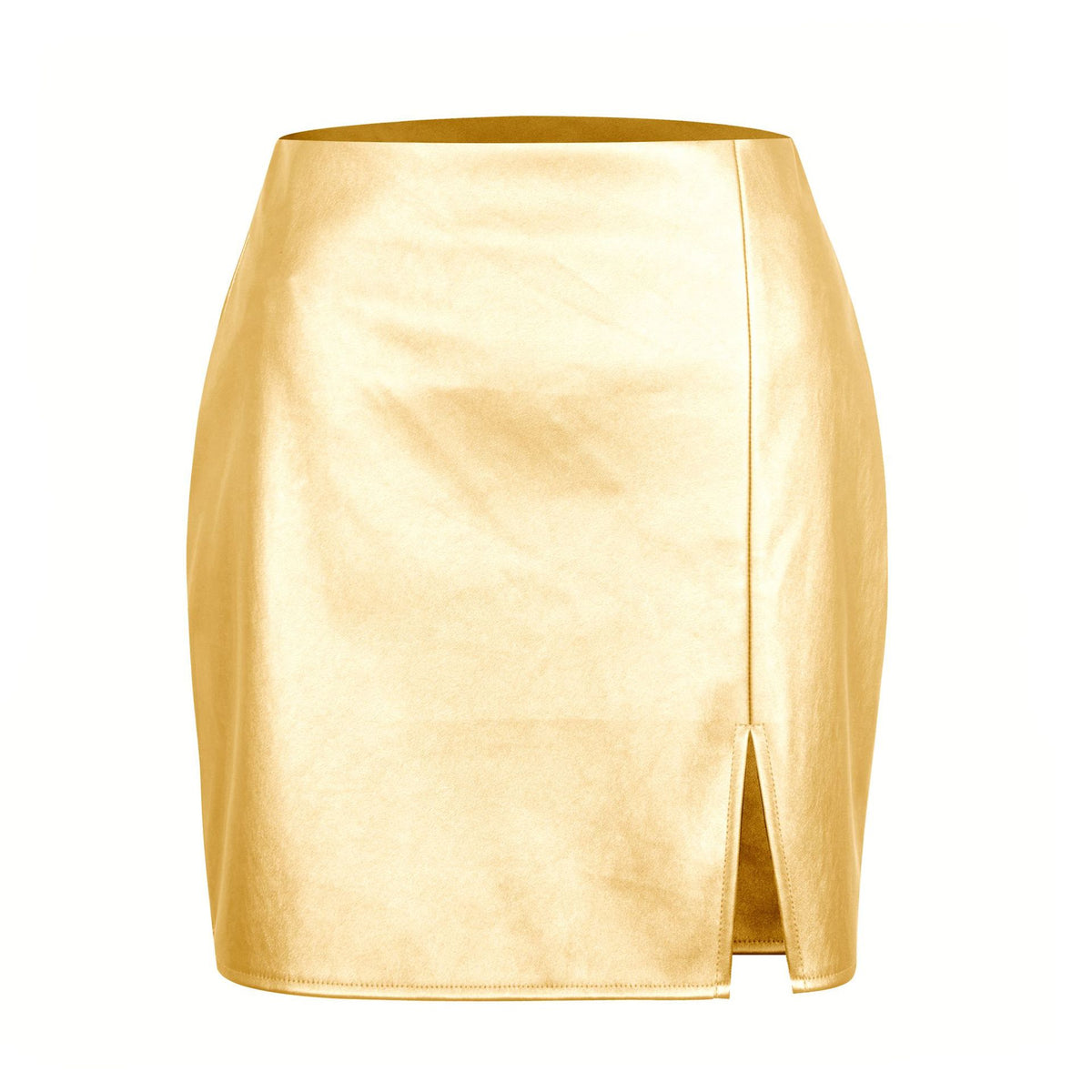 PU Split Leather Skirt High Waisted With Zipper Back Closure