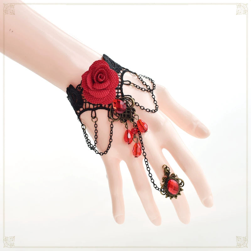 Vintage Style Rose Lace Bracelet Ring Glove Gothic Lolita