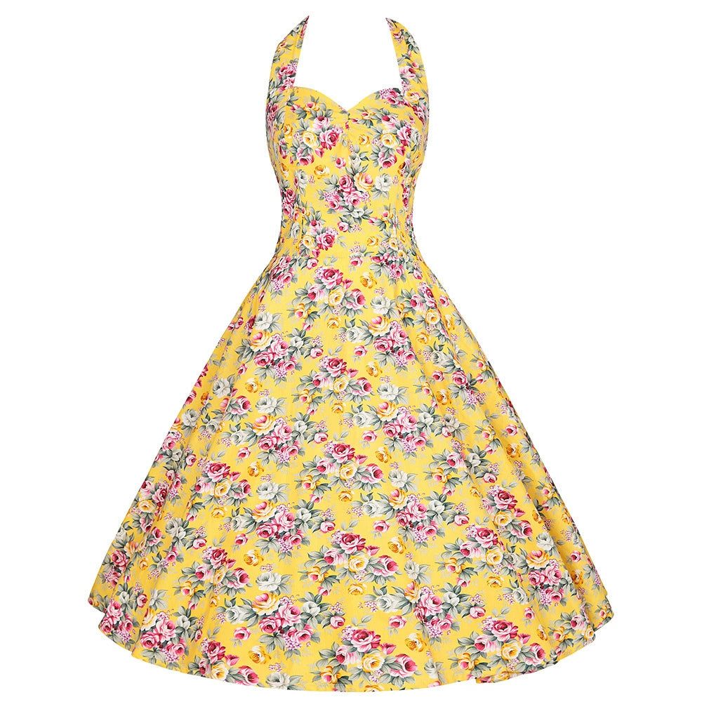 Vintage Retro French Print Dress Halterneck