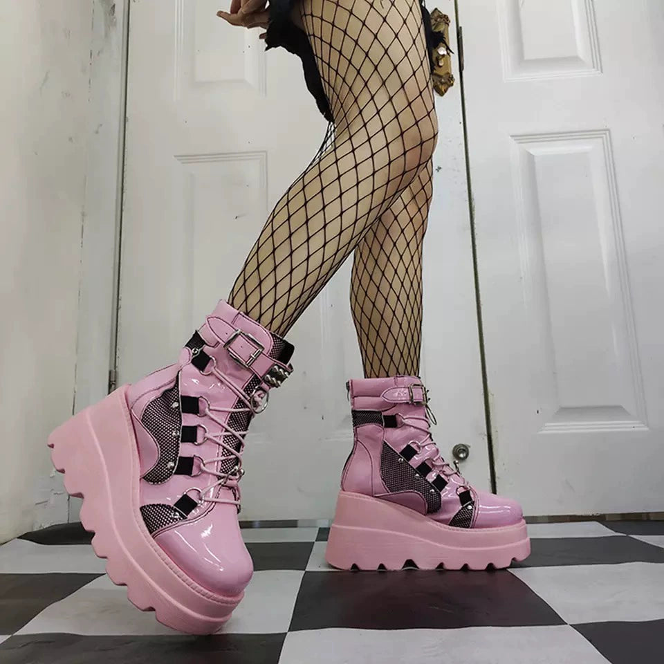 Pink Knight Punk Large Wedge Dark Platform Shoes