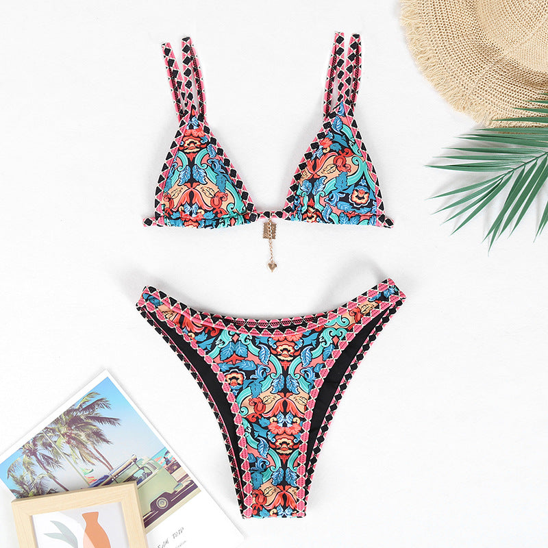 Paisley Pink and Purple All Over Print Women’s Bikini Swimsuit