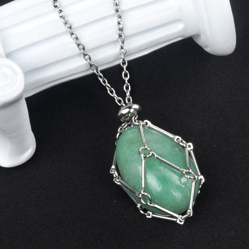 Stainless Steel Wire Wrapped Irregular Natural Stone Necklace