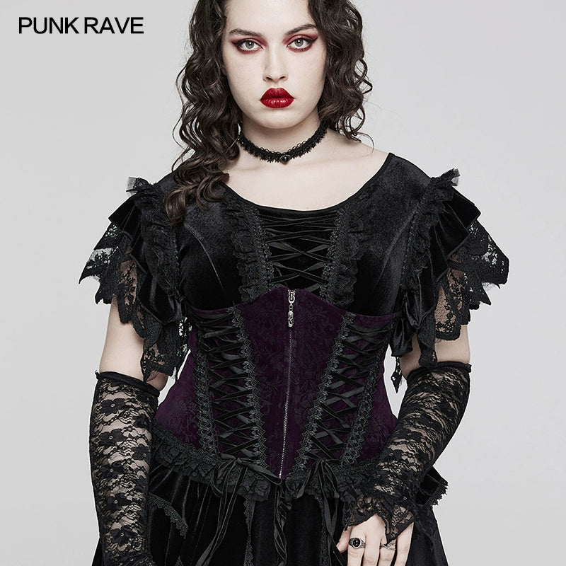 PUNK RAVE Plus Size Printed Hollow Retro Corset Style Waist - All-Matching Accessories