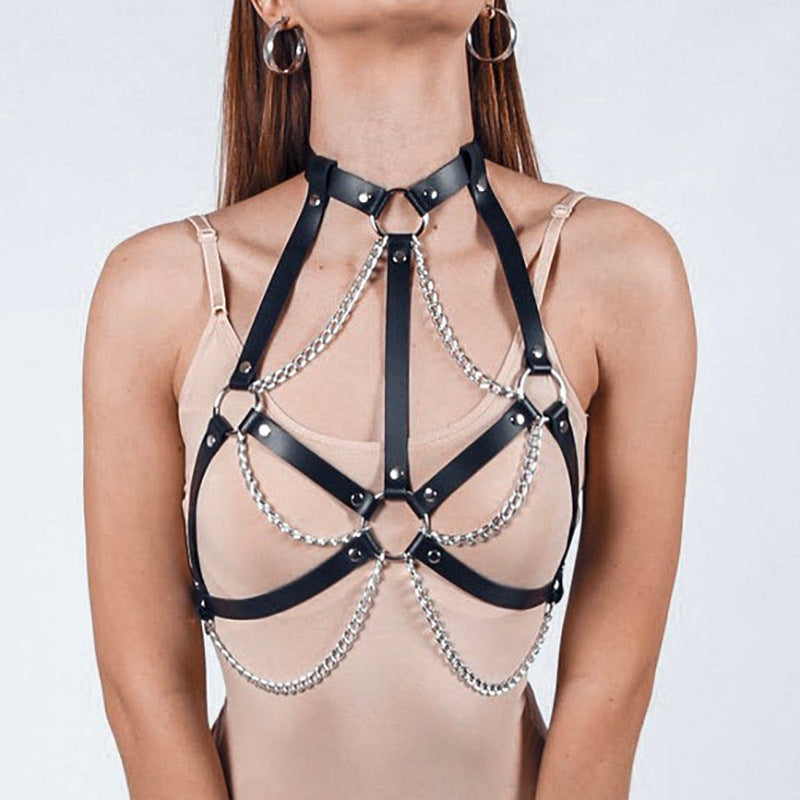 Leather Harness Body Chain Jewelry Belt Sets