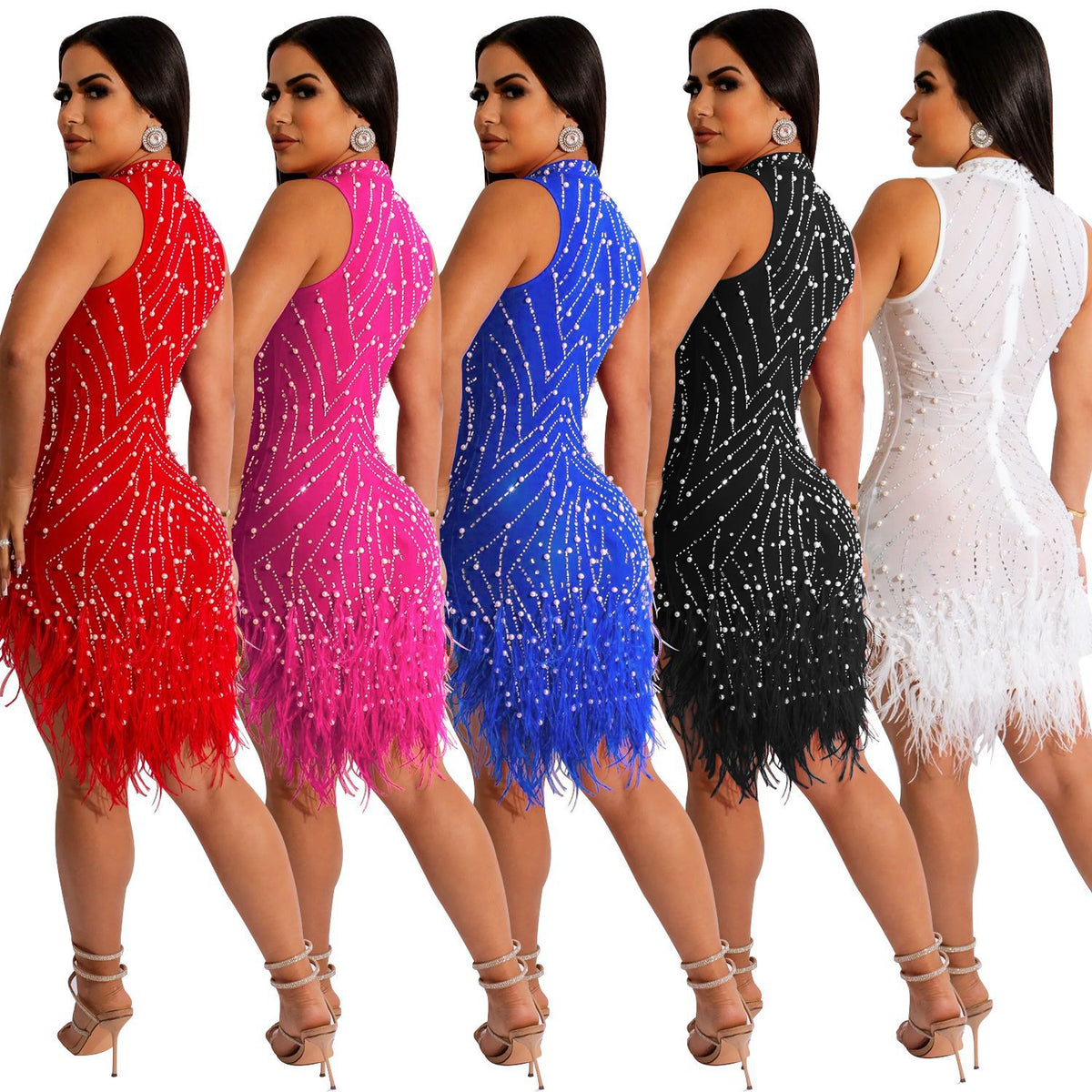 Women's Mesh Rhinestone Beaded Dress