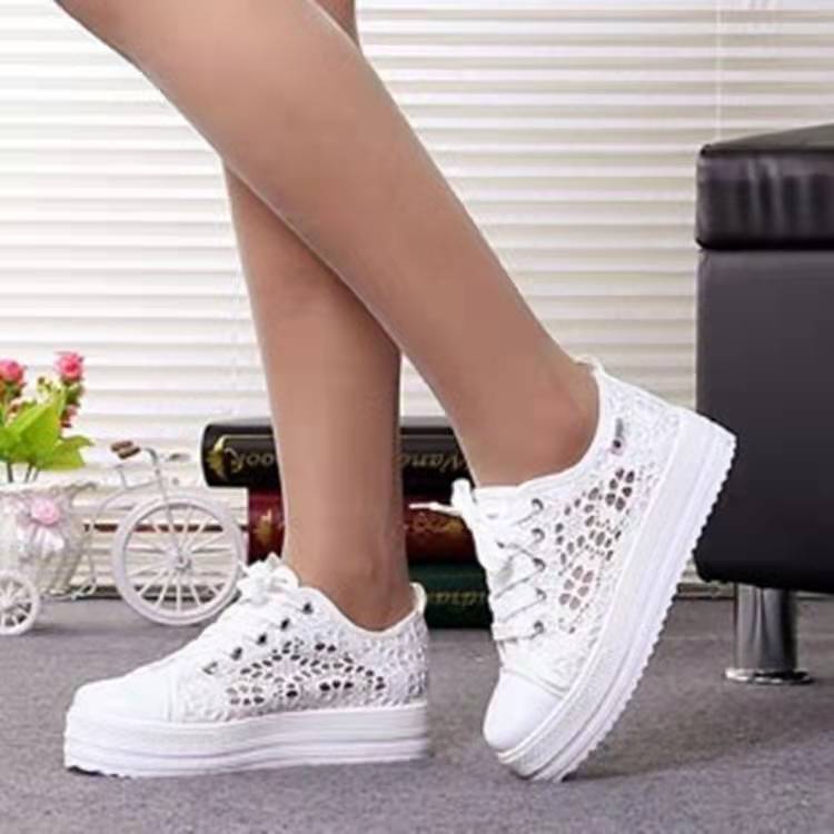 Hollow Mesh Flat Breathable Lace Up Tennis Shoes