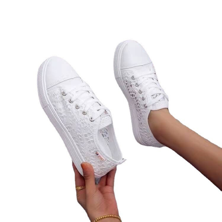 Hollow Mesh Flat Breathable Lace Up Tennis Shoes