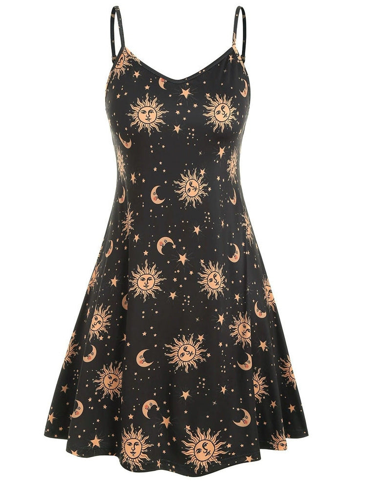 Galaxy Print Sexy Suspender Dress - Sling Style with Cosmic Print