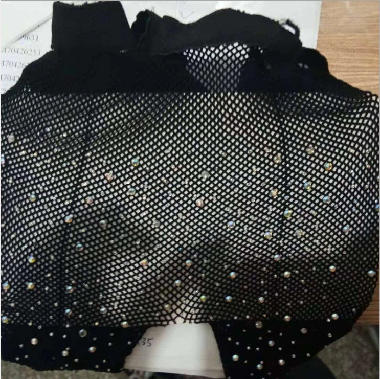 Four-Sided Stretch Hot Drilling Rhinestone Flash Women's Fishnet Mesh Tights