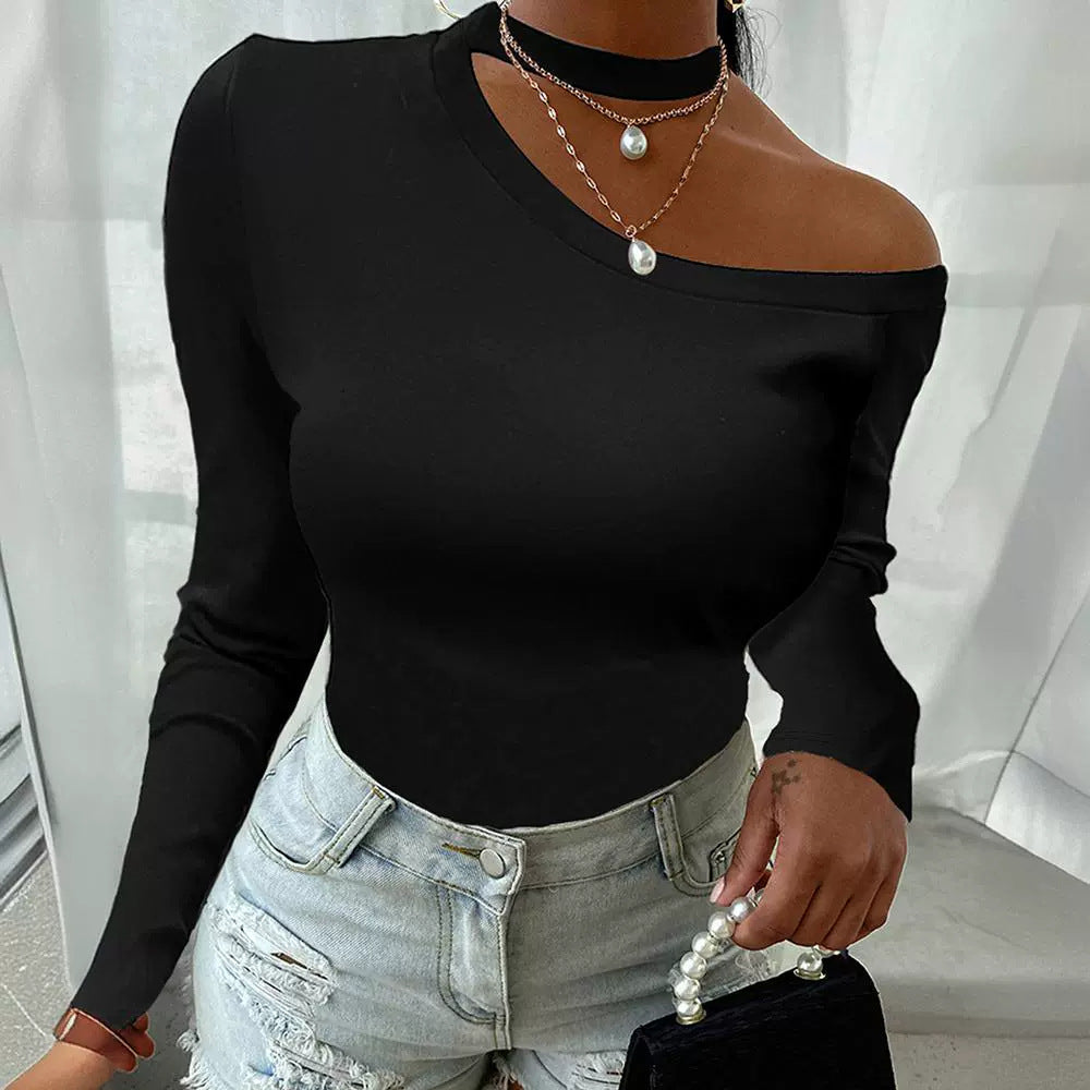 Chokehold Long Sleeved Off The Shoulder Irregular Shaped Women’s Top