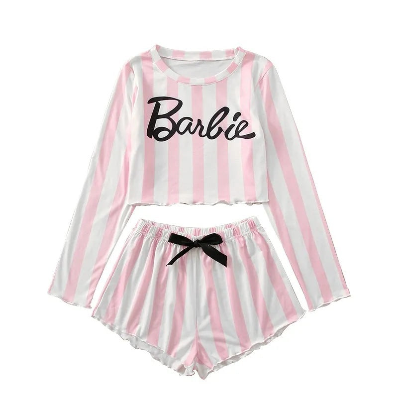 Pink & White Striped Be Like Barbie Sleepwear Set Loungewear Pajamas