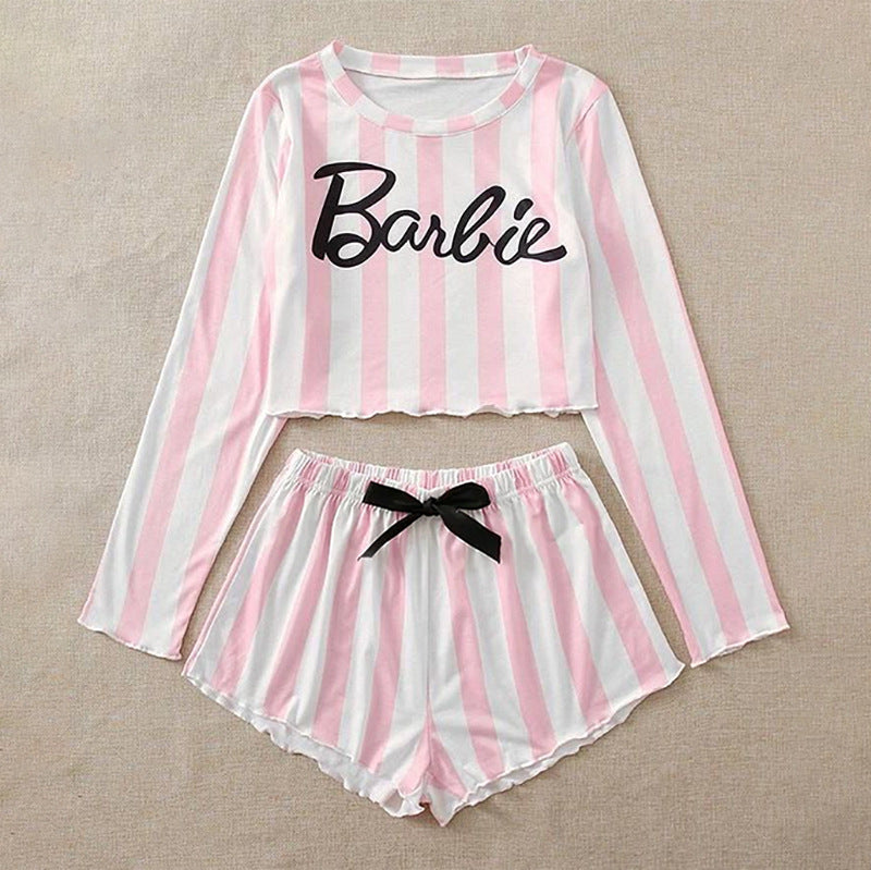 Pink & White Striped Be Like Barbie Sleepwear Set Loungewear Pajamas