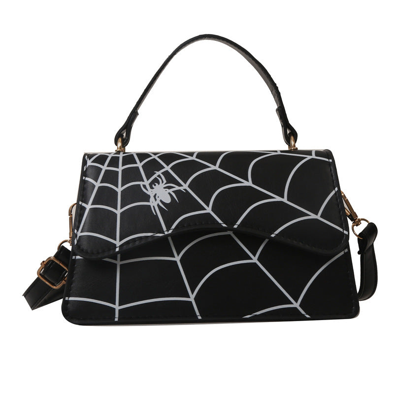 Shoulder Flip Fashion Spider Web Printed Novelty Cross Body Strap Small Handbag