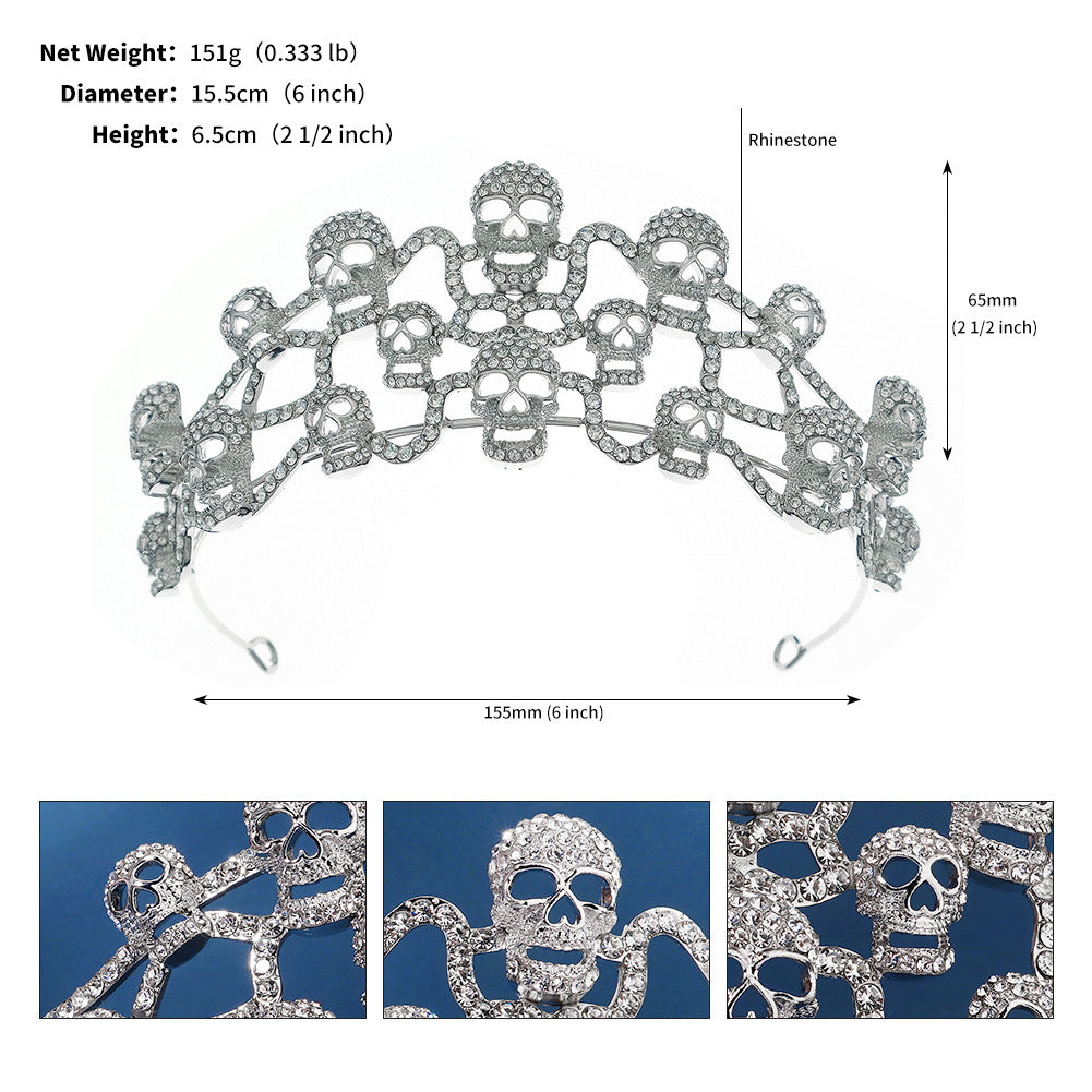 European And American Halloween Party Rhinestone Alloy Crown Dark Skull Crown Jewelry