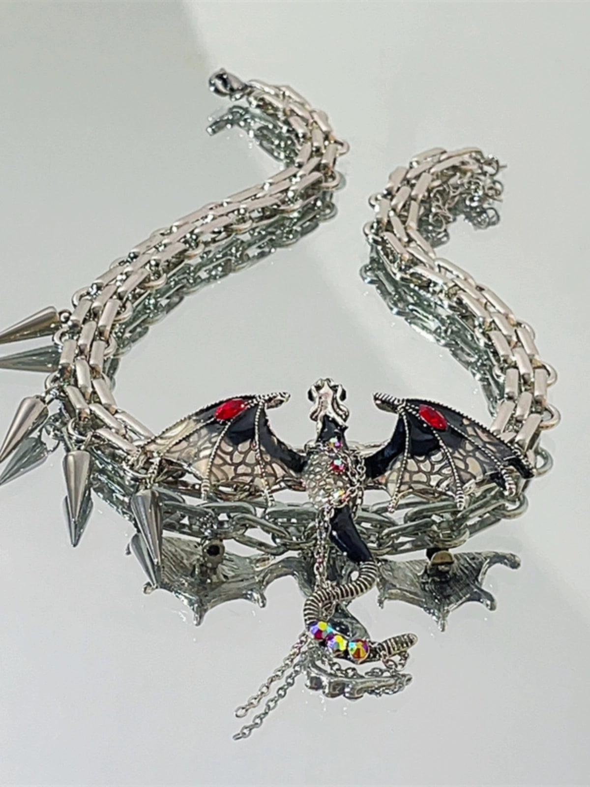 Street Heavy Industrial Flying Dragon Brooch Necklace with Zircon Details