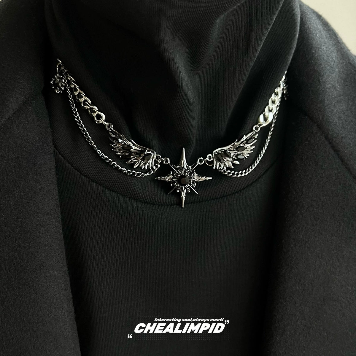 Dark Style Gem Wings Hip-Hop Street Necklace Niche Style Original Design Fancy Necklace