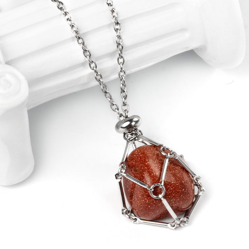 Stainless Steel Wire Wrapped Irregular Natural Stone Necklace