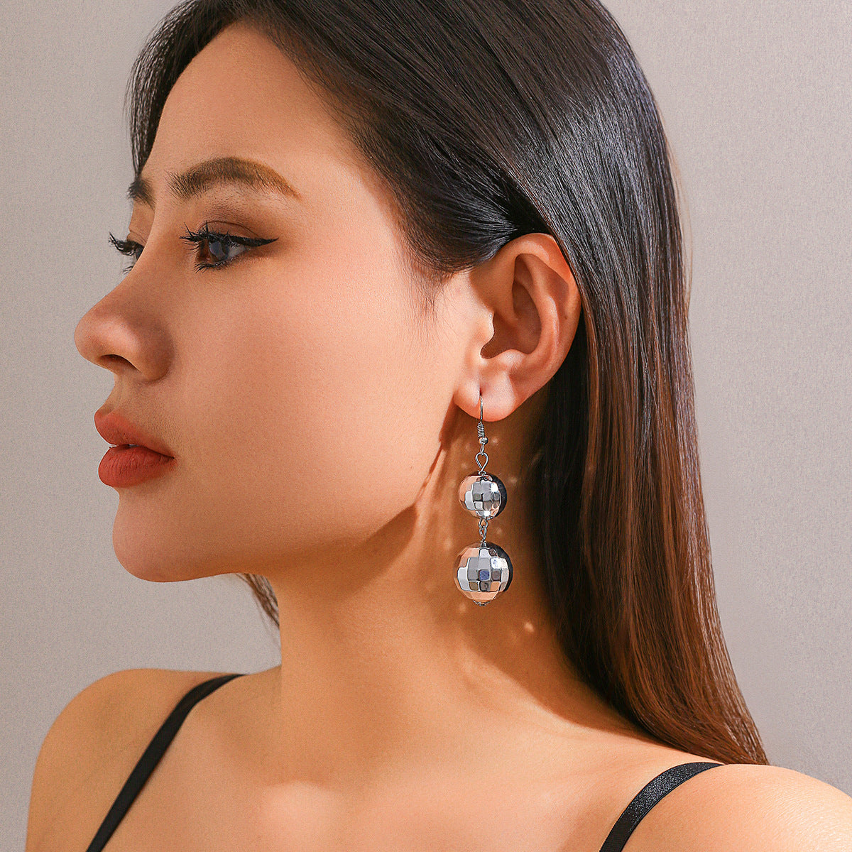 Disco Ball Novelty Round Fireball Beads Eardrops Long Drop Earrings