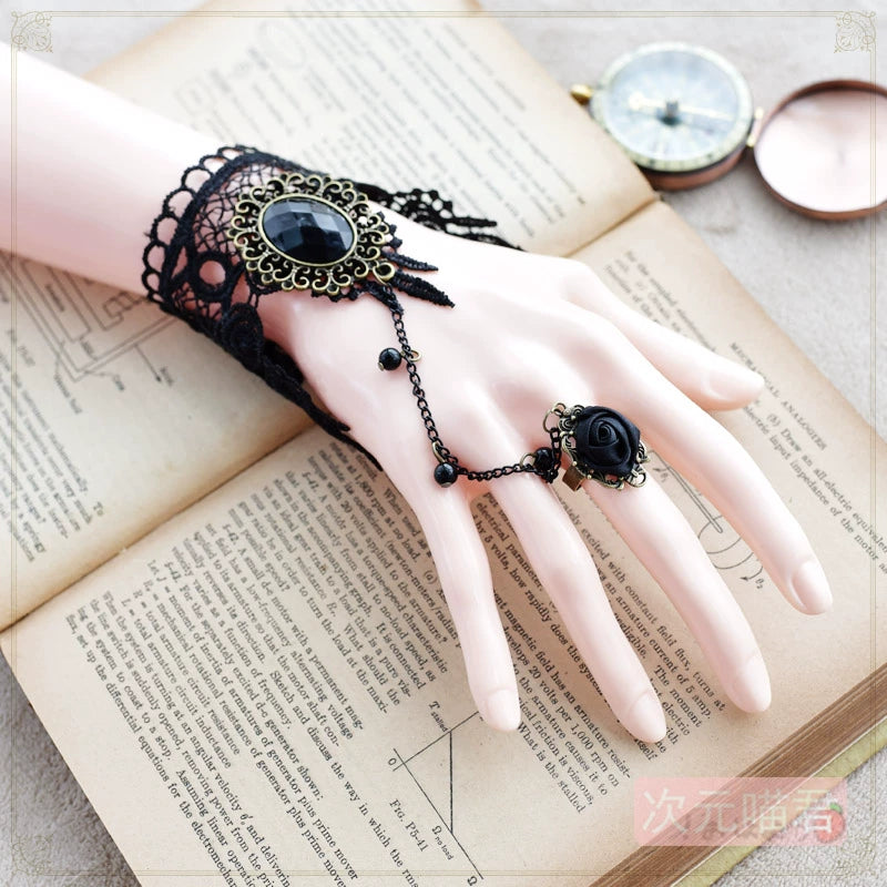 Vintage Style Rose Lace Bracelet Ring Glove Gothic Lolita