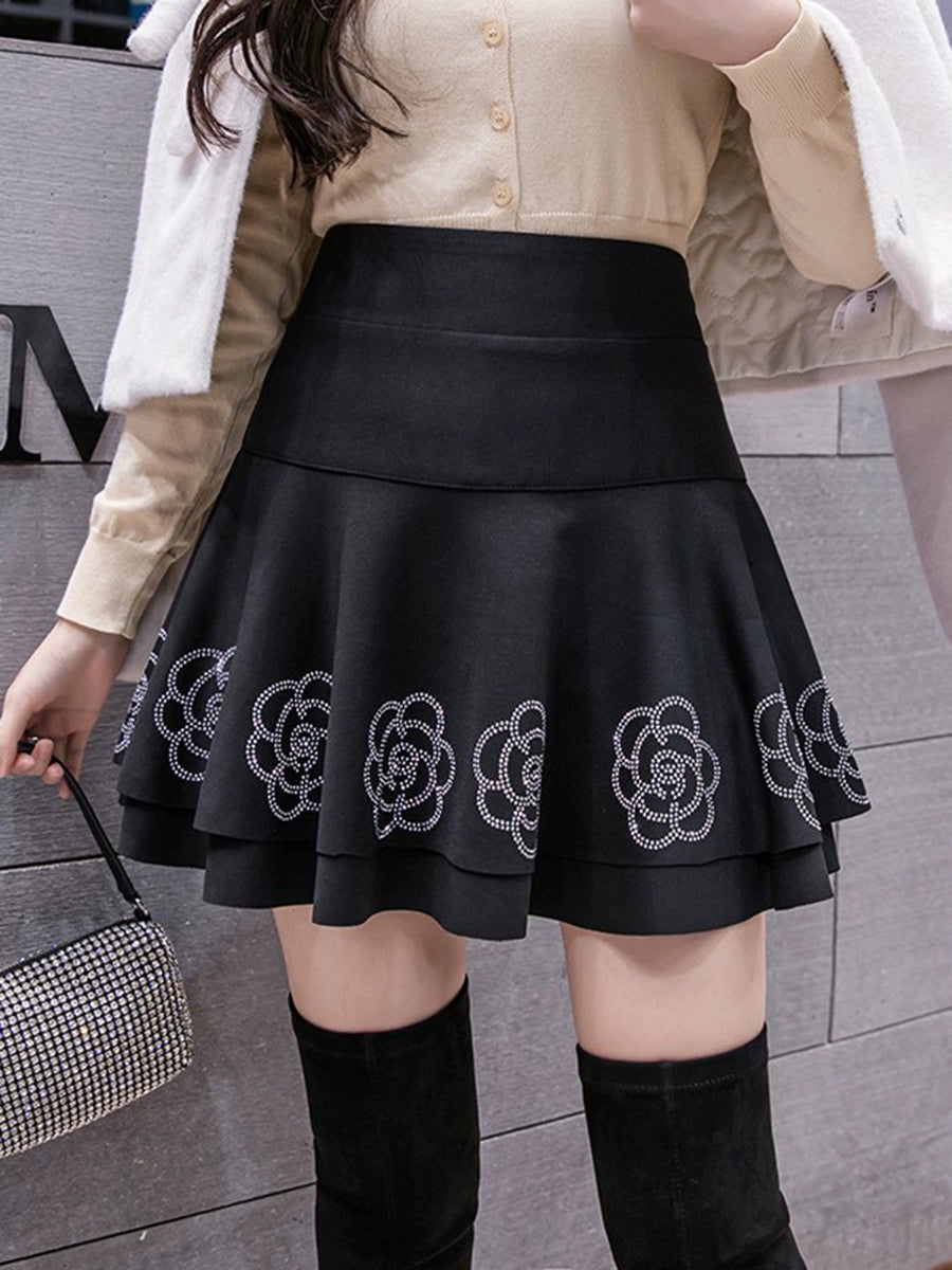 Fashion Spring New High Waist Slim Looking Hot Drilling Cake Dress