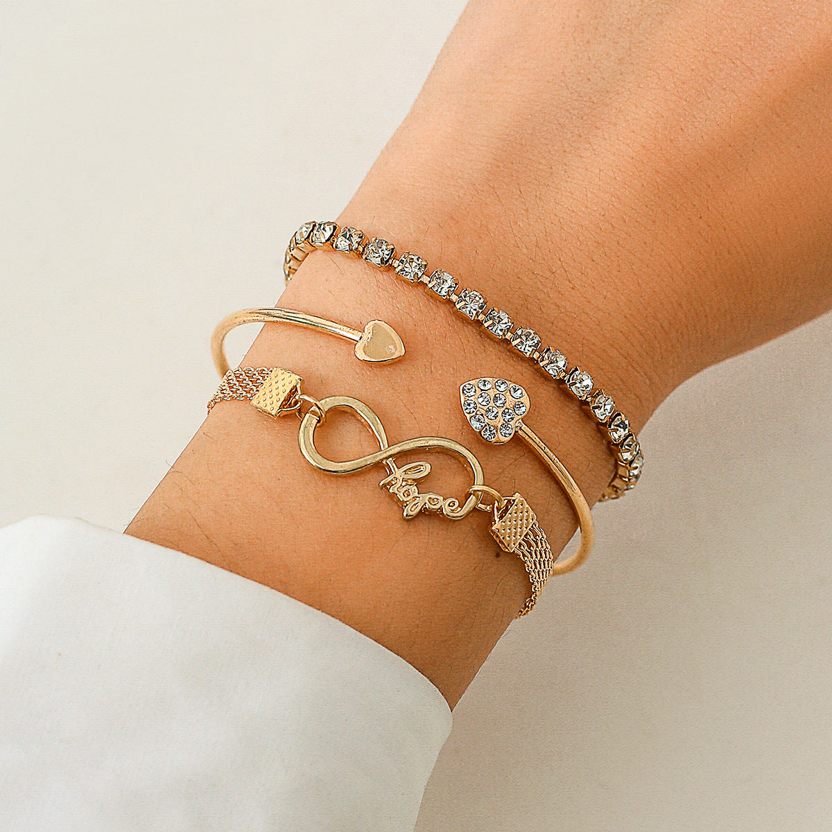 Retro Heart Rhinestone Infinity Anchor Bracelet Sets