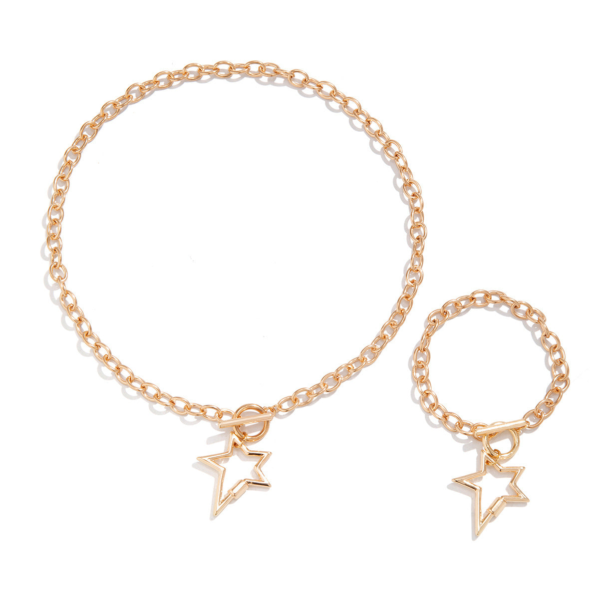 Chain Toggle Clasp Necklace And Bracelets Heart And Star Shaped Jewelry Sets