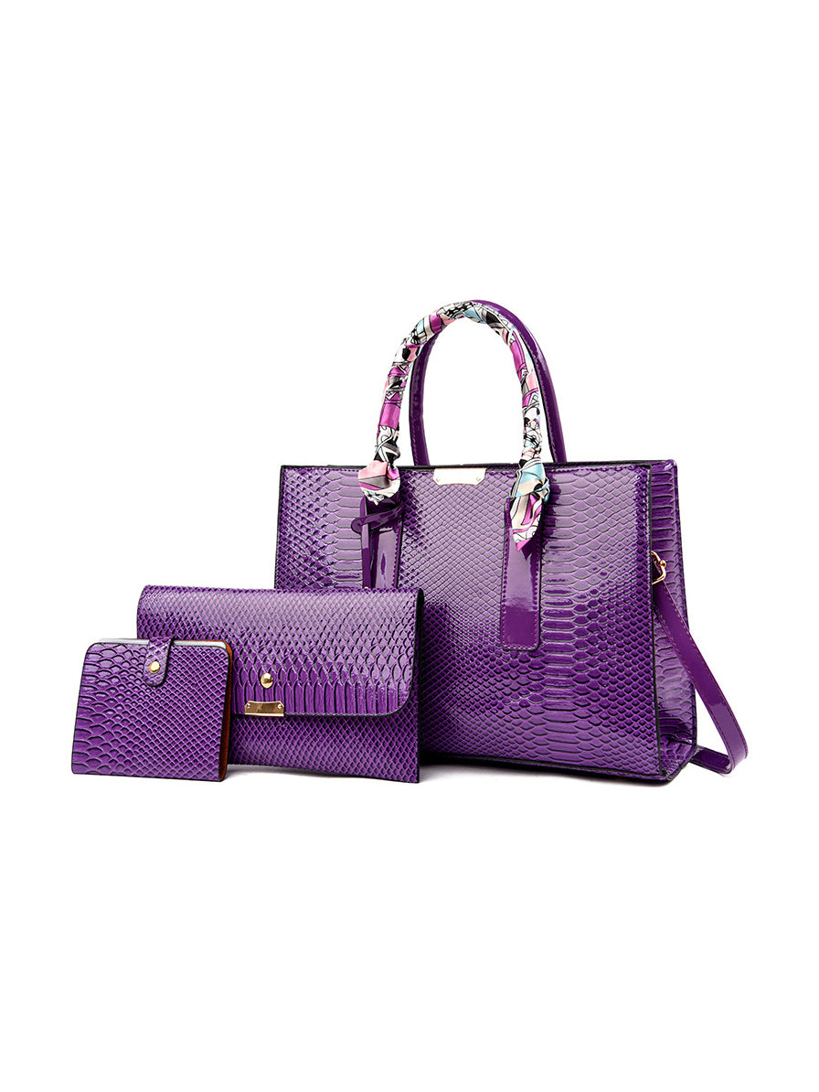 All-Match Solid Embossed Tote Clutch And Wallet Handbags Set