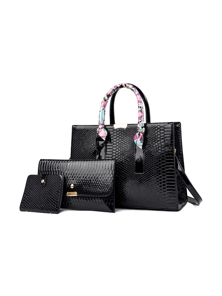 All-Match Solid Embossed Tote Clutch And Wallet Handbags Set