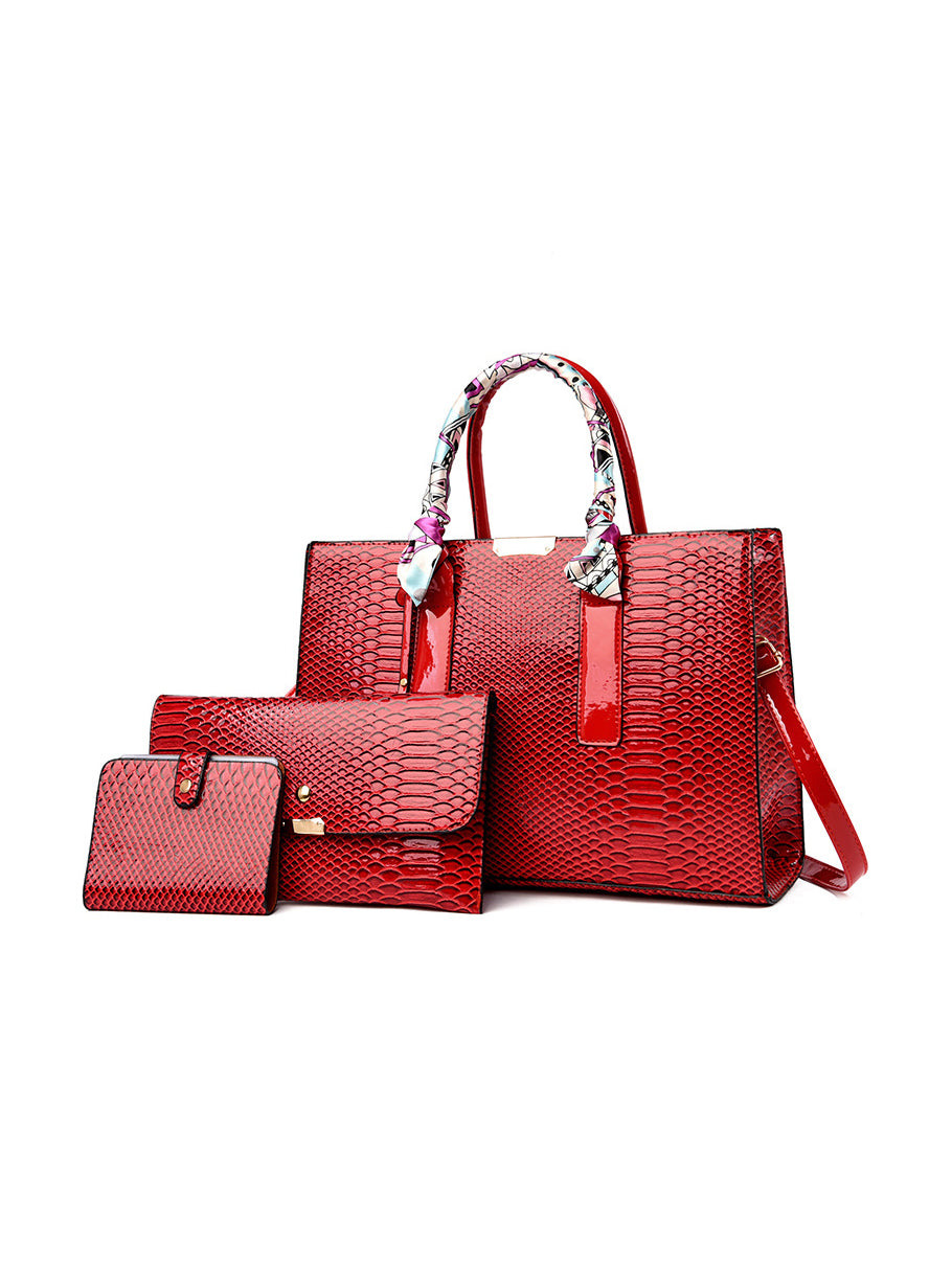 All-Match Solid Embossed Tote Clutch And Wallet Handbags Set