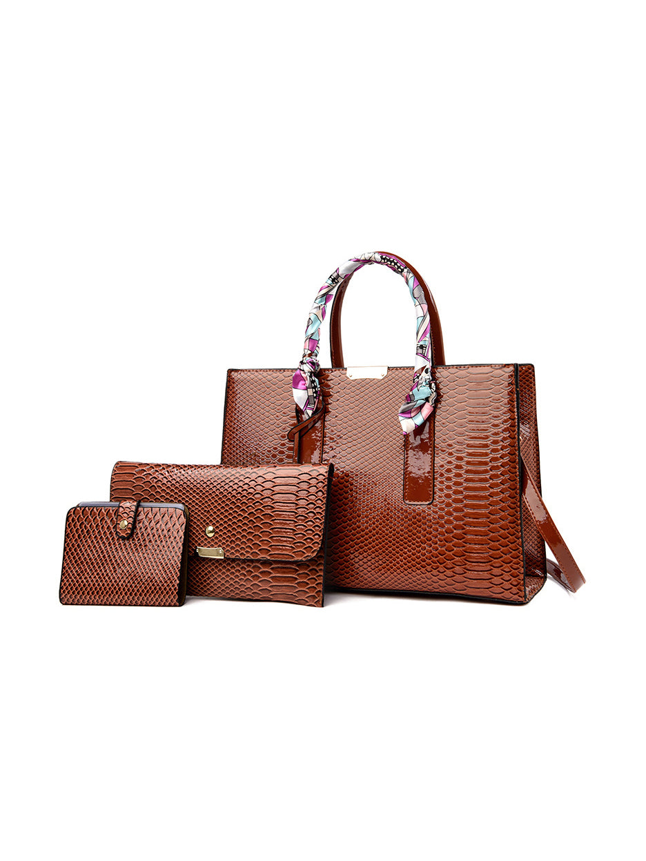 All-Match Solid Embossed Tote Clutch And Wallet Handbags Set