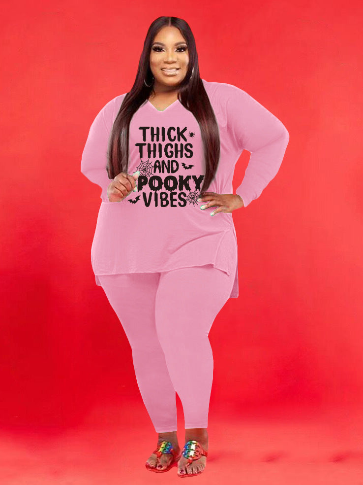 Thick Thighs And Spooky Vibes Two Piece Loungewear Set