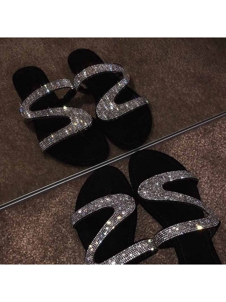 Pure Color Sequins Design Flat Slippers