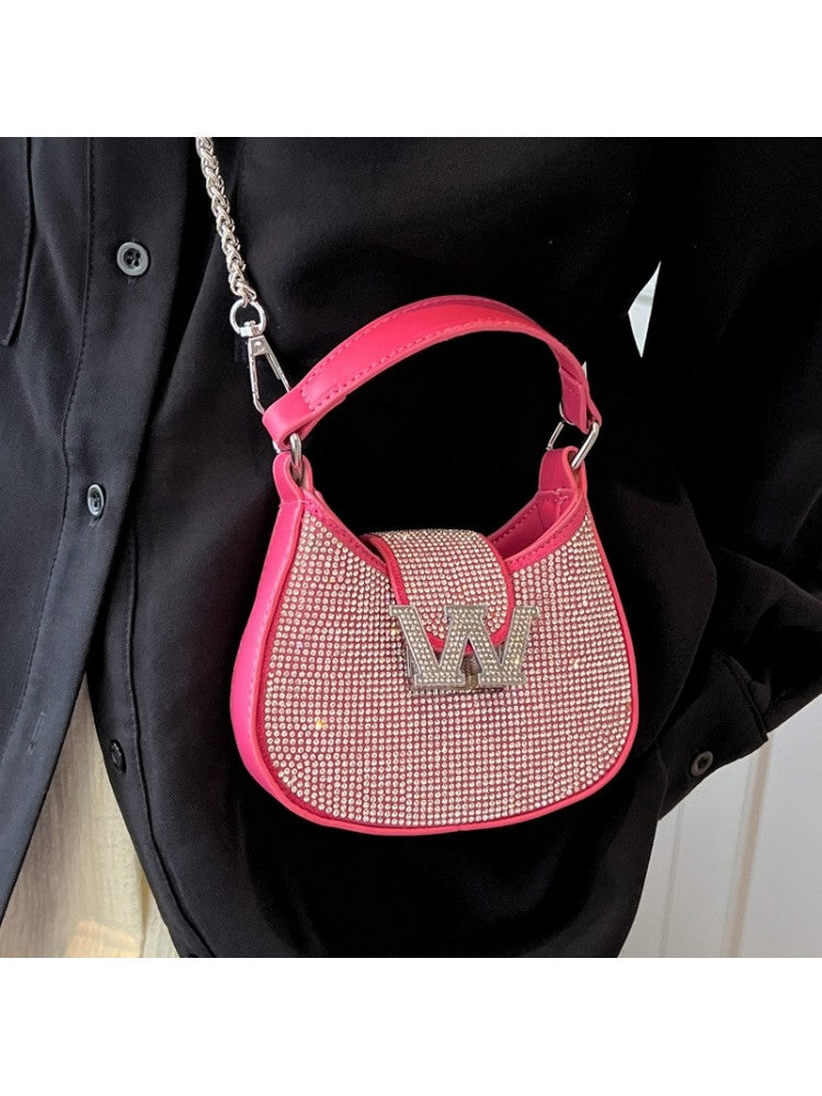 Chic Solid Rhinestone Encrusted Fancy Fashion Shoulder Handbags