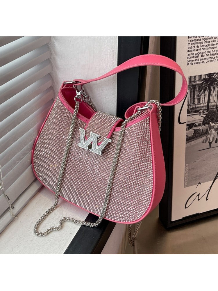 Chic Solid Rhinestone Encrusted Fancy Fashion Shoulder Handbags